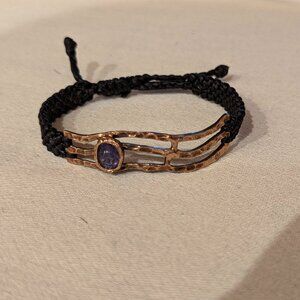 Cuff Sterling Silver and fiber, with Kyanite solitaire  - crafted one of a kind